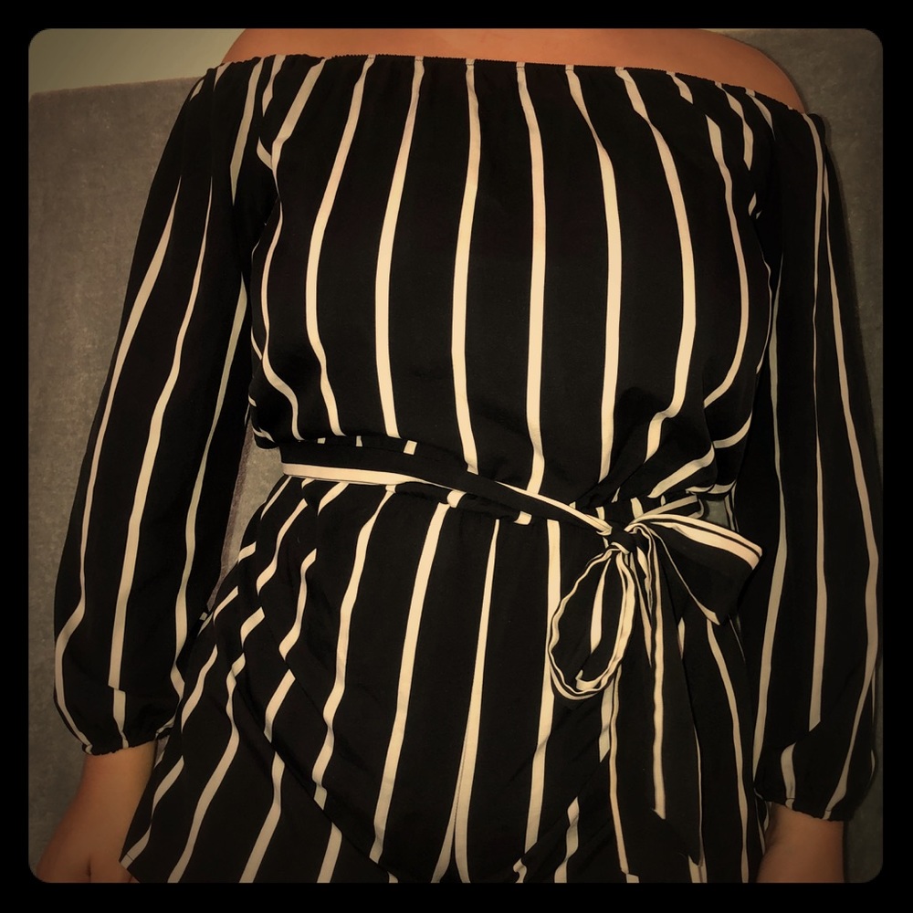 Black and white striped romper